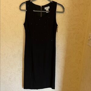 Carmen Mark Valvo Rhinestone Elegant Black Sleeveless Midi Pencil Dress
